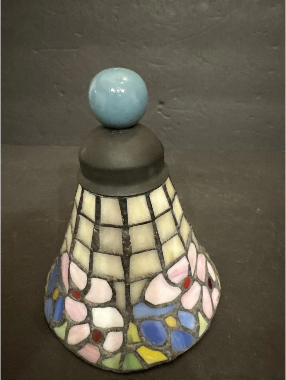 Vintage Tiffany Style Stained Glass Leaded Mosaic Lamp Shade Floral Pink Blue